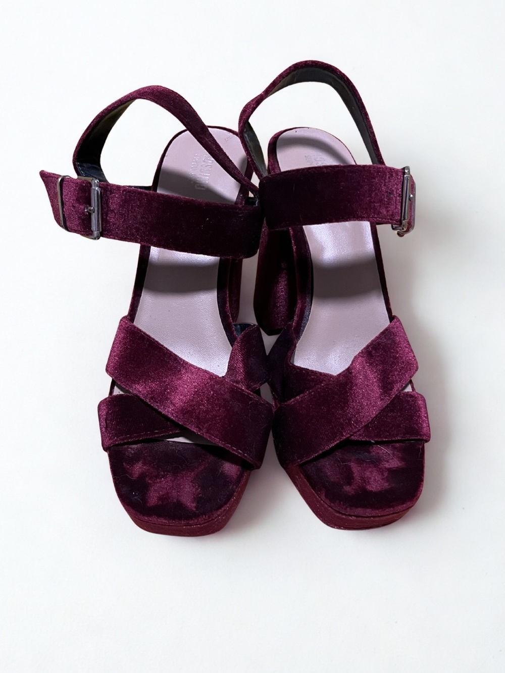 Massimo Velvet Crisscross Platform Heels in Wine